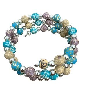 Vera Bradley Bracelet, Clay Beads, Turquoise, Mauve and Tan, Beautiful Details